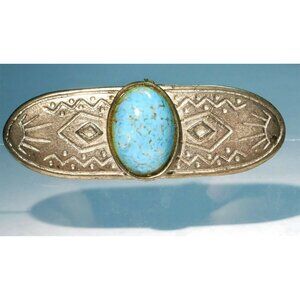 Vintage Peking Glass Brooch In Setting With Ethnic Symbols